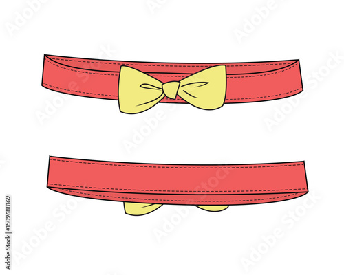 Female bow belts front and back view technical illustration vector mockup template.