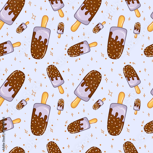 ice cream stick purple with chocolate seamless pattern background wallpaper playful wraping papper