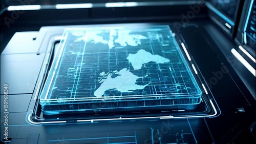 Sleek Multilayered Holographic Map Tech Pedestal Futuristic Display with Advanced Global Technology