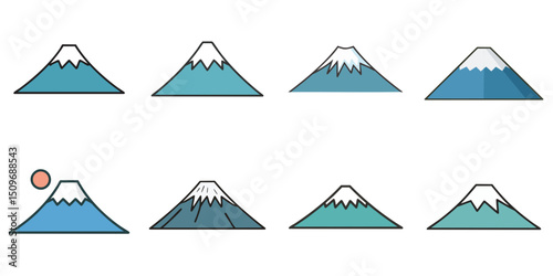 Multiple vector illustrations of Mt. Fuji, outlines