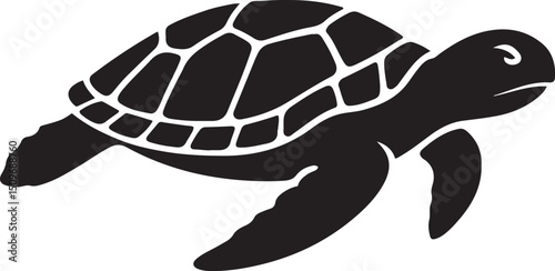 Sea turtle silhouette minimal black design, Underwater turtle simple animal figure