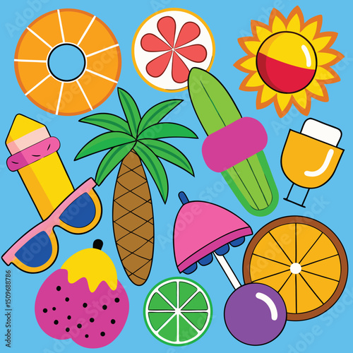 Colorful summer vacation illustration set