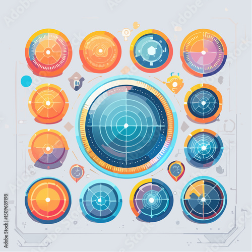 A futuristic UI set of control panel elements in vector style—perfect for overlays, HUDs, or tech art.