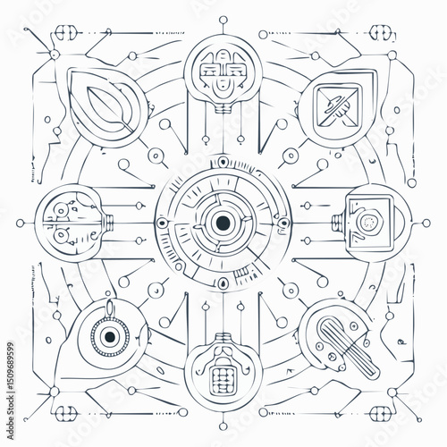 A crisp collection of high-tech cybernetic upgrades in vector form—great for sci-fi anatomy or design.