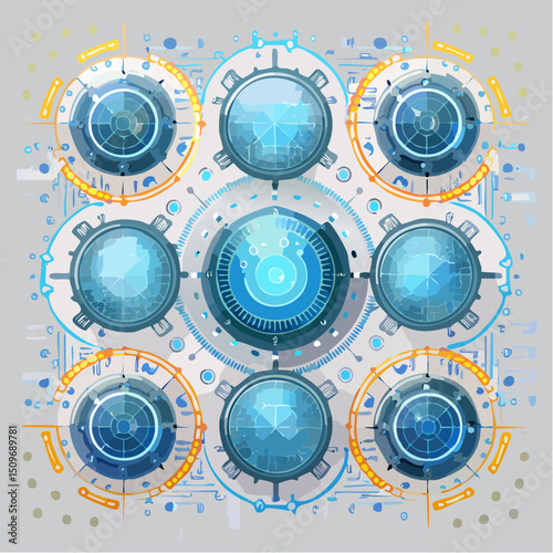 A crisp collection of high-tech cybernetic upgrades in vector form—great for sci-fi anatomy or design.
