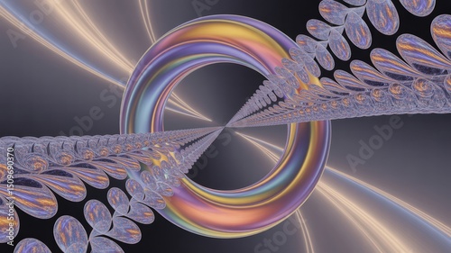 Lustrous Chromatic Donut Intersected by Pearlescent Fractal Dimensions in Lighted Space