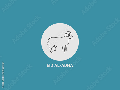 A simple illustration featuring a black outline of a ram within a white circle