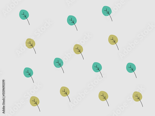 A repeating pattern of simple stylized leaves in two colors