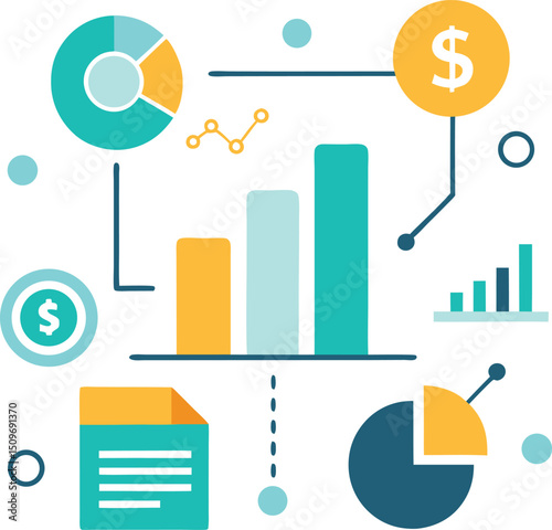 Technology  Infographic  Business Roadmap Timeline Vector, Minimal Infographic Chart with Pie, Bar, and Line Graphs for Analytics
