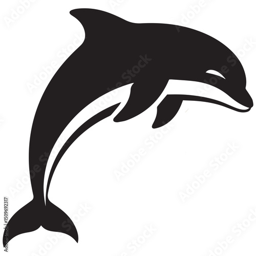 Black and white image of a dolphin leaping defined by stark contrast and minimalist detail