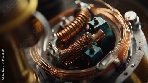 Close-up of electric motor components with copper wiring and magnetic coils