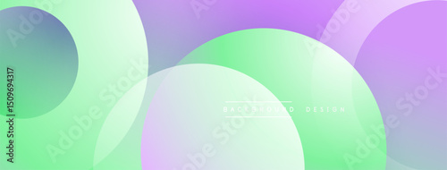 Abstract background features overlapping circles, gradients. Soft pastel colors create modern, calming visual effect. Design includes light green, purple hues.