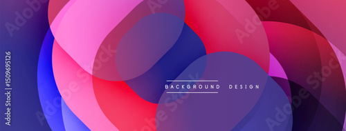 Abstract colorful circles overlap creating dynamic visual effect. Gradient shades blend smoothly, forming modern design element.