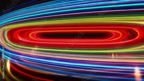 Abstract light painting with vibrant color trails and looping patterns created in studio