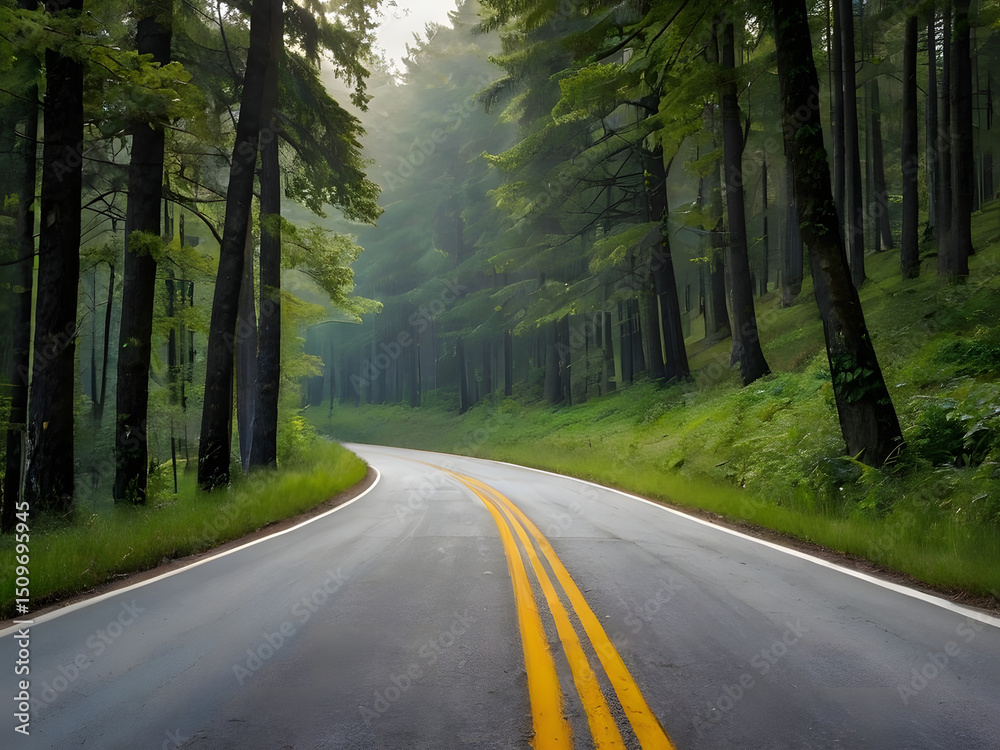 Obraz premium road in the green forest