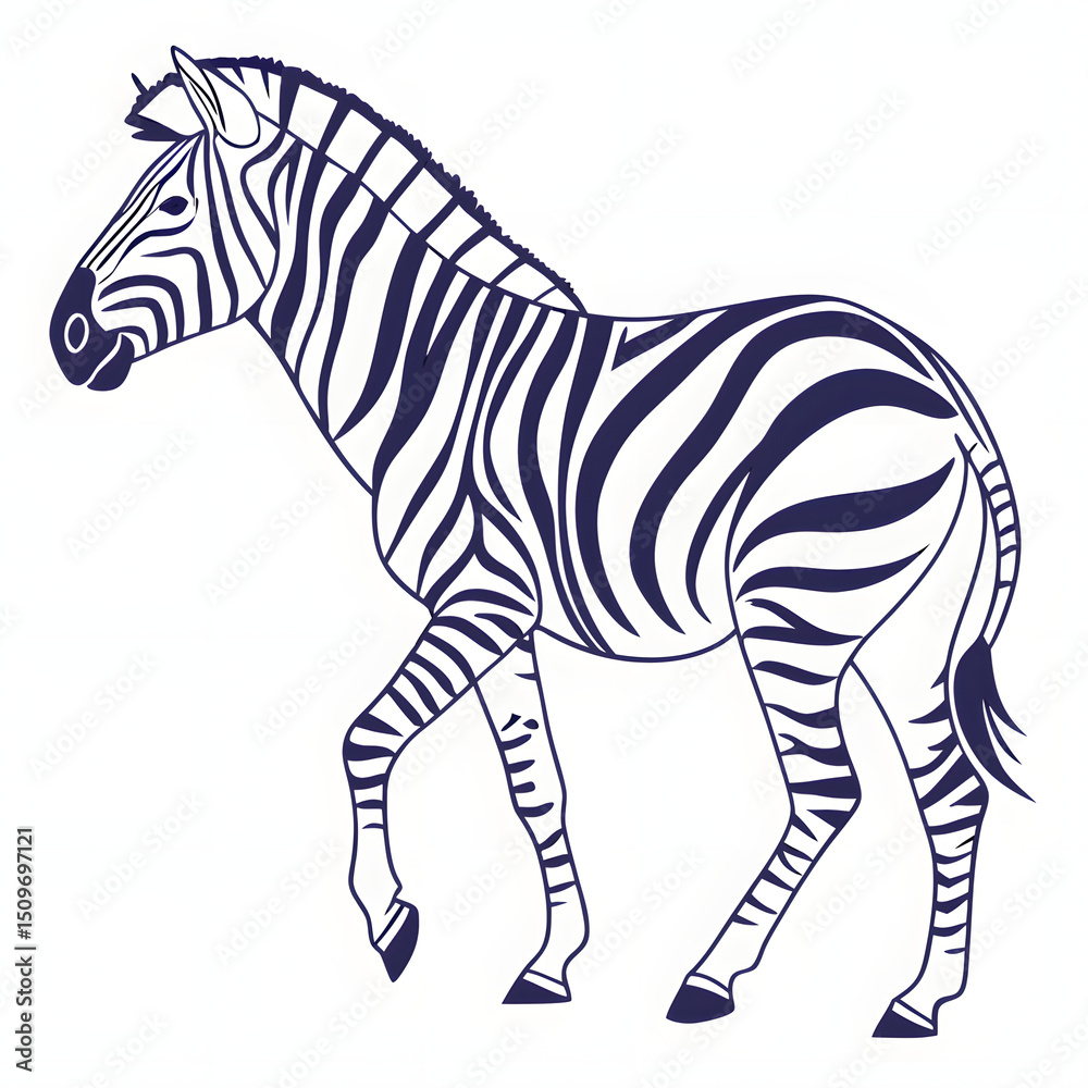 Obraz premium Elegant Zebra Illustration with Bold Stripes on a Clean White Background