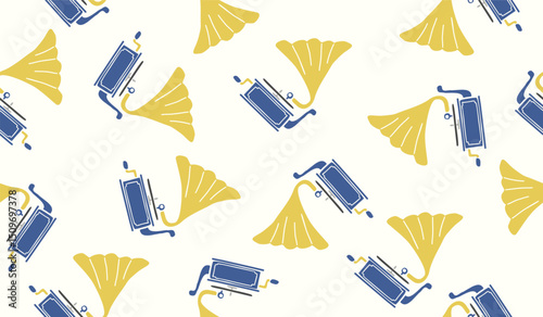 Cute vintage gramophone pattern background vector design