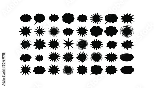 Comic Speech Bubbles and Explosion Shapes Vector Set – Black Silhouettes Collection