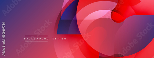 Abstract geometric shapes, vibrant colors blend. Red, purple hues dominate design. Modern aesthetic, dynamic composition.