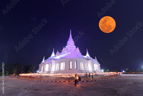 Super Moon Over Temple,  Thailand