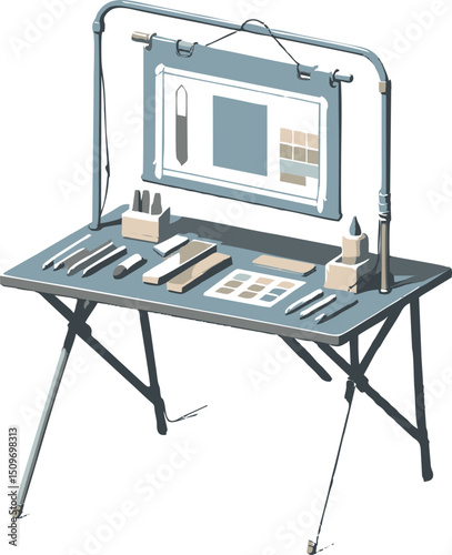 Isometric Illustration of a Scientist's Work Table with Sample Charts