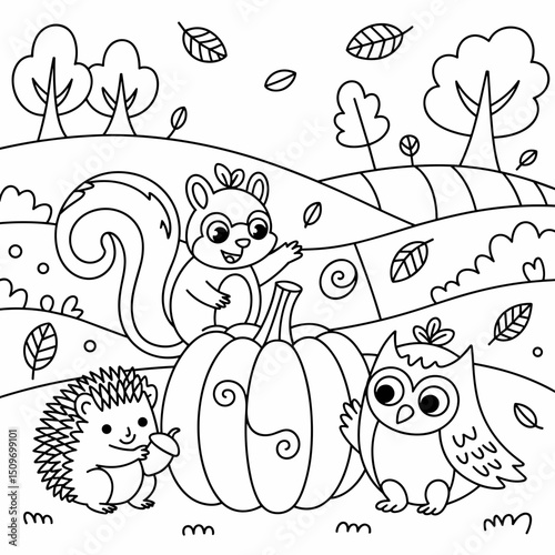  fall outline, fall coloring page, fall coloring, summer coloring, kawaii animal coloring, outline, illustration, cute coloring book cover, cover, cute kids illustration, cartoon cover, cartoon illust