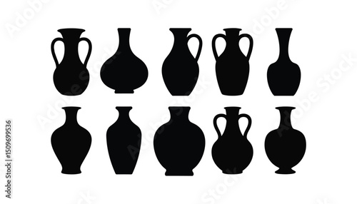 Ancient Vase Silhouettes Collection – Set of Classic Ceramic and Amphora Shapes Vector