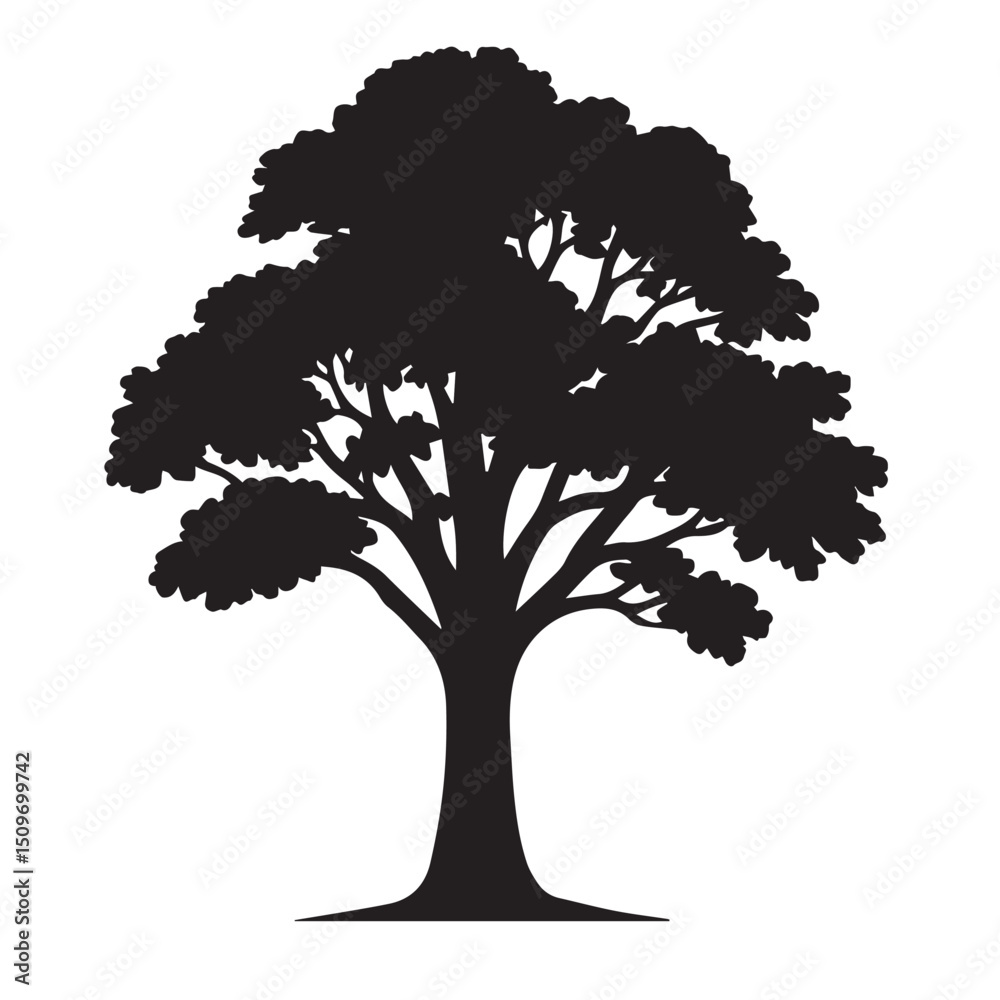 Fototapeta premium Photorealistic Tree Silhouette with Intricate Branching and Lush Foliage – Dramatic Cinematic Nature Scene