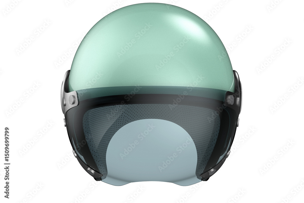 Fototapeta premium Vintage Mint Green Motorcycle Helmet Illustration - High-Quality Isolated Render on Transparent PNG HD Background - Essential Safety Gear for Urban Riding, Scooter Commuting, and Retro Transport \
