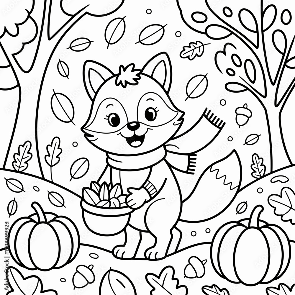 Obraz premium fall outline, fall coloring page, fall coloring, summer coloring, kawaii animal coloring, outline, illustration, cute coloring book cover, cover, cute kids illustration, cartoon cover, cartoon illust