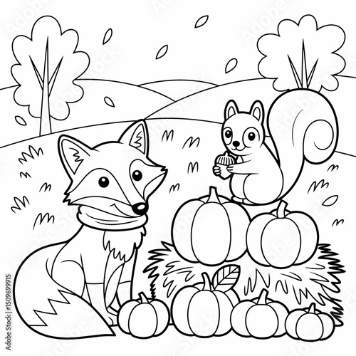  fall outline, fall coloring page, fall coloring, summer coloring, kawaii animal coloring, outline, illustration, cute coloring book cover, cover, cute kids illustration, cartoon cover, cartoon illust