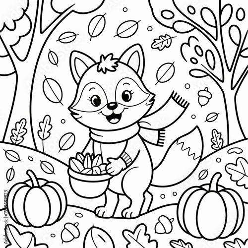  fall outline, fall coloring page, fall coloring, summer coloring, kawaii animal coloring, outline, illustration, cute coloring book cover, cover, cute kids illustration, cartoon cover, cartoon illust