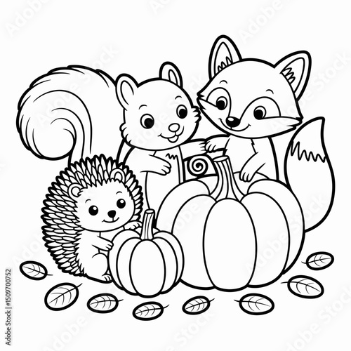  fall outline, fall coloring page, fall coloring, summer coloring, kawaii animal coloring, outline, illustration, cute coloring book cover, cover, cute kids illustration, cartoon cover, cartoon illust