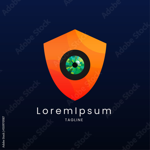 Security logo featuring an orange shield with mystic eyes, accompanied by a bold title and tagline.