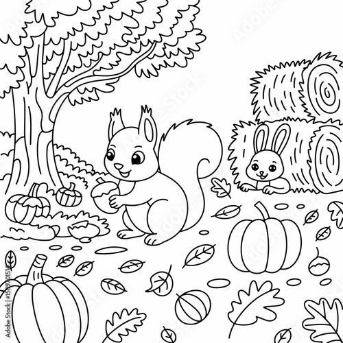  fall outline, fall coloring page, fall coloring, summer coloring, kawaii animal coloring, outline, illustration, cute coloring book cover, cover, cute kids illustration, cartoon cover, cartoon illust