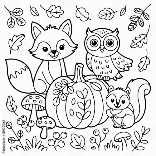  fall outline, fall coloring page, fall coloring, summer coloring, kawaii animal coloring, outline, illustration, cute coloring book cover, cover, cute kids illustration, cartoon cover, cartoon illust