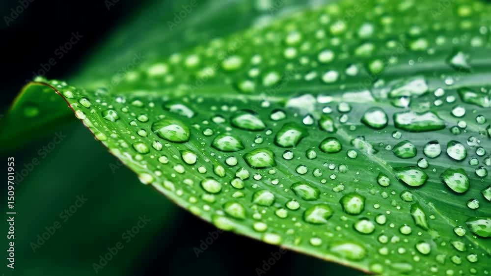 Green leaf with water drops Green leaf with water drops