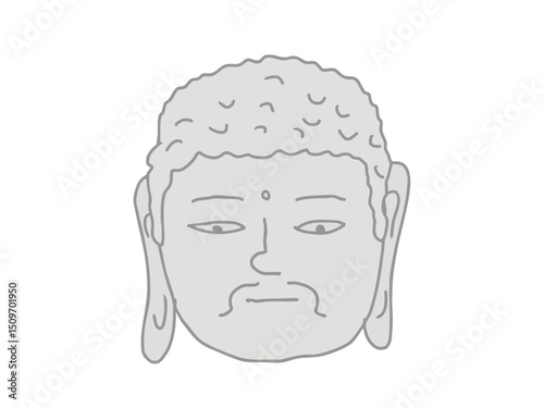 Illustration of a smiling face of a Buddhist Buddha statue
