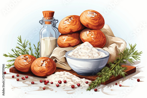 Shooting for the catalog. Bakery products on a white background. Bread, baguette, sweet buns, pies. isolated.