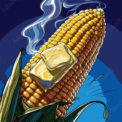 illustration of grilled corn with melted butter on top