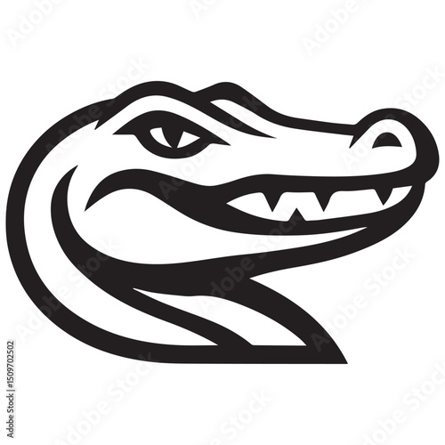 Boldly outlined alligator head with a slight grin showing sharp teeth