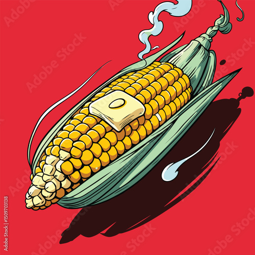 illustration of grilled corn with melted butter on top