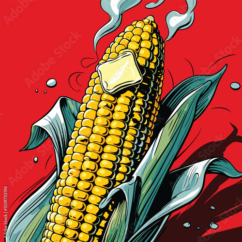 illustration of grilled corn with melted butter on top