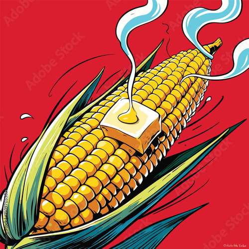 illustration of grilled corn with melted butter on top