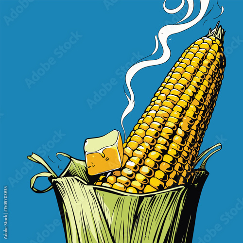 illustration of grilled corn with melted butter on top
