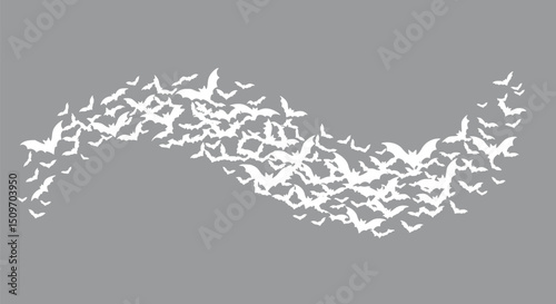 White Bats Flying in Wave Pattern Halloween Background Vector Illustra