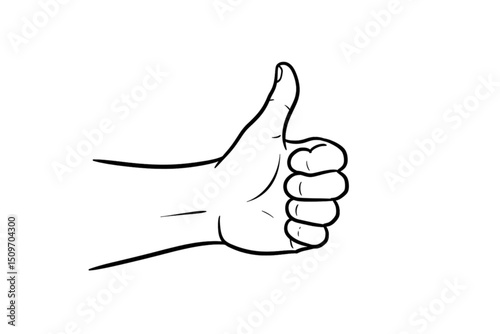 Vintage hand-drawn thumbs up gesture icon with sketch-style line work, representing approval, support, or like, isolated on a white background for feedback and positive response designs.