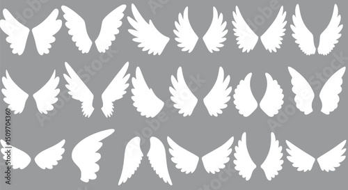 White Angel Wings Clipart Set of Various Styles Printable Templates