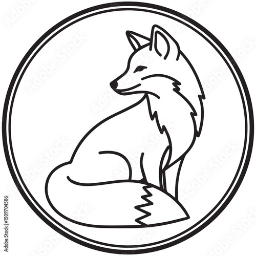 Fox illustration outlined fox sitting inside a double lined circle