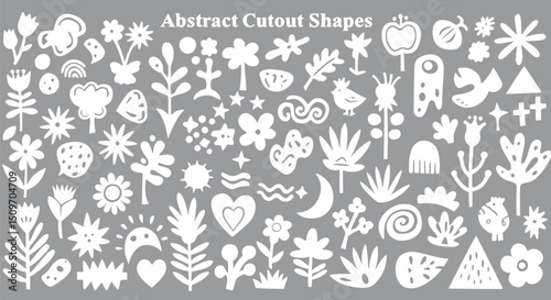 Abstract Cutout Shapes: White Floral Plant and Geometric Elements on G